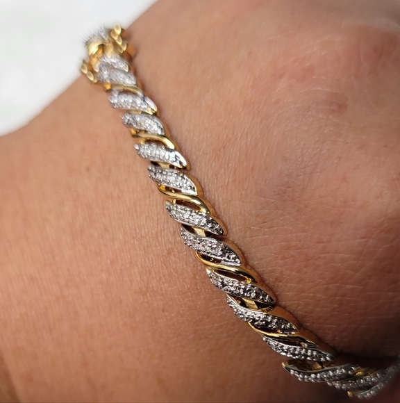 Gorgeous Two-Tone Tennis BB Bracelet 7.5" Signed by PAJ - Picture 2 of 12